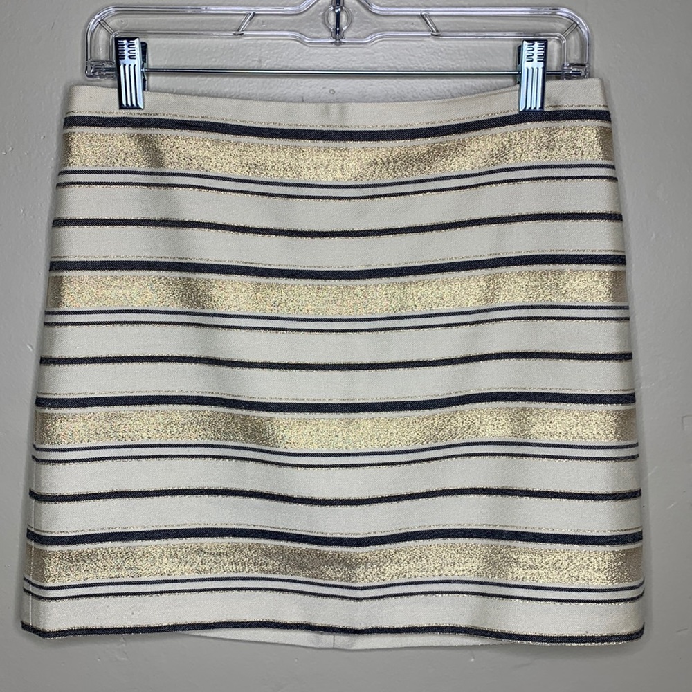 J CREW Factory Skirt Mini Gold Striped Holiday Part Festive Style 43856 Sz 2